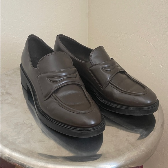 JW PEI Brown Vegan Leather Loafers – Chunky Classic Penny Slip-On Shoes, Size 39 - Picture 1 of 5